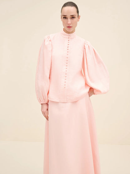 NÉAN Linen Buttoned Blouse - Light Pink