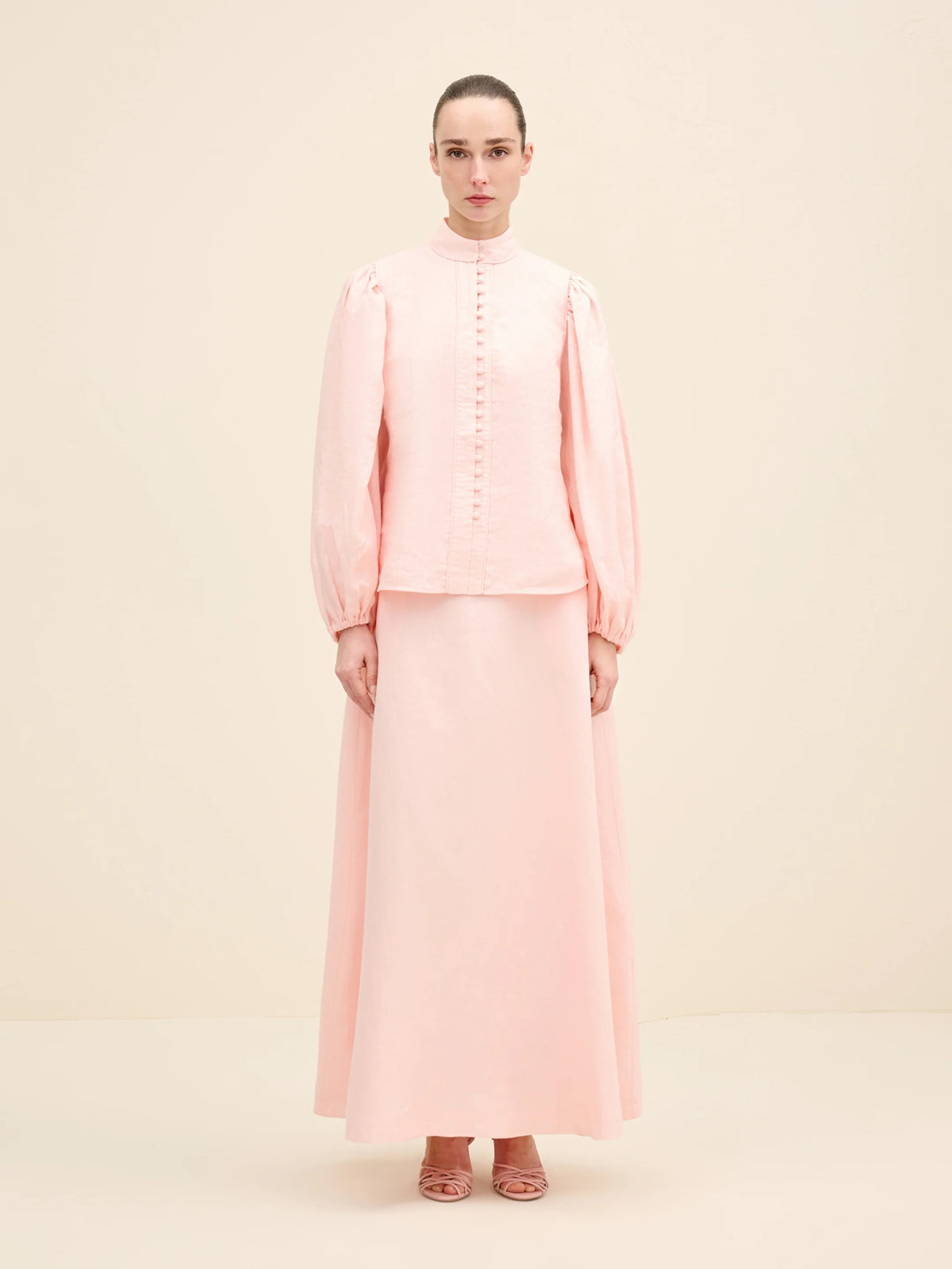 NÉAN Linen Buttoned Blouse - Light Pink