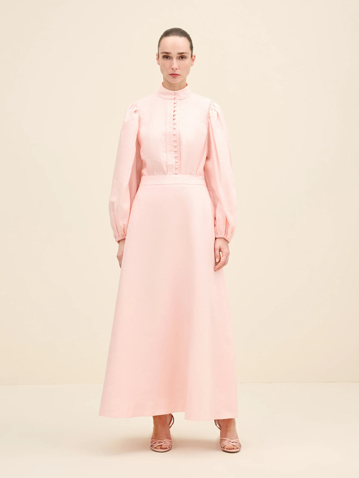 NÉAN Linen Midi Skirt - Light Pink