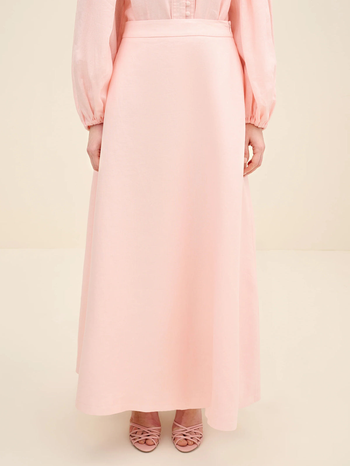 NÉAN Linen Midi Skirt - Light Pink