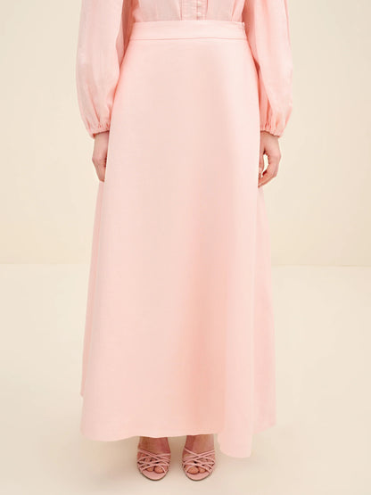 NÉAN Linen Midi Skirt - Light Pink