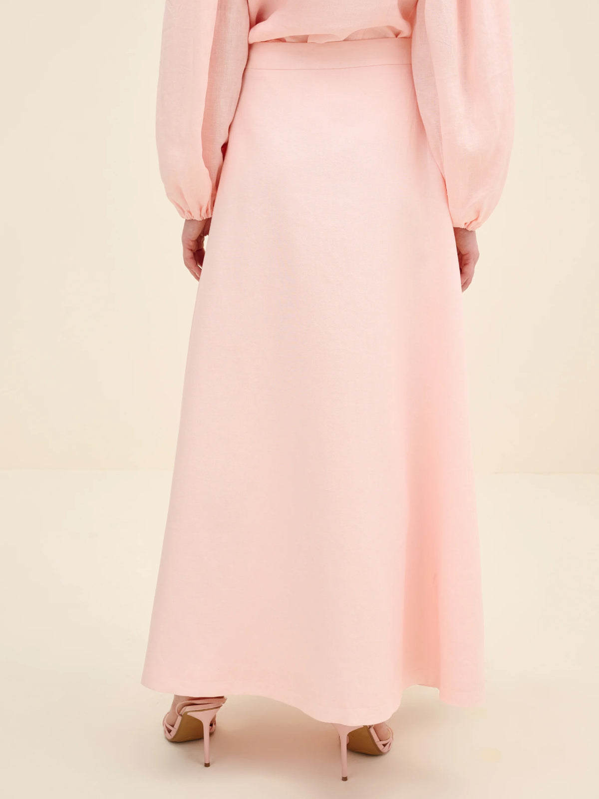NÉAN Linen Midi Skirt - Light Pink