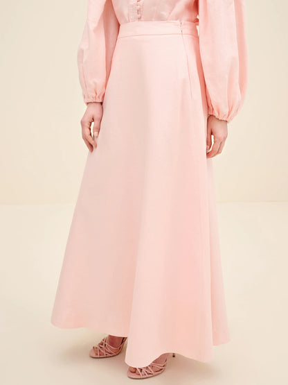 NÉAN Linen Midi Skirt - Light Pink