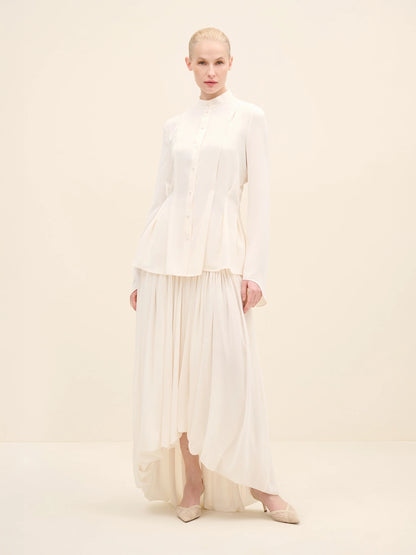NÉAN Mandarin Collar Fla Cuff Blouse - Off White