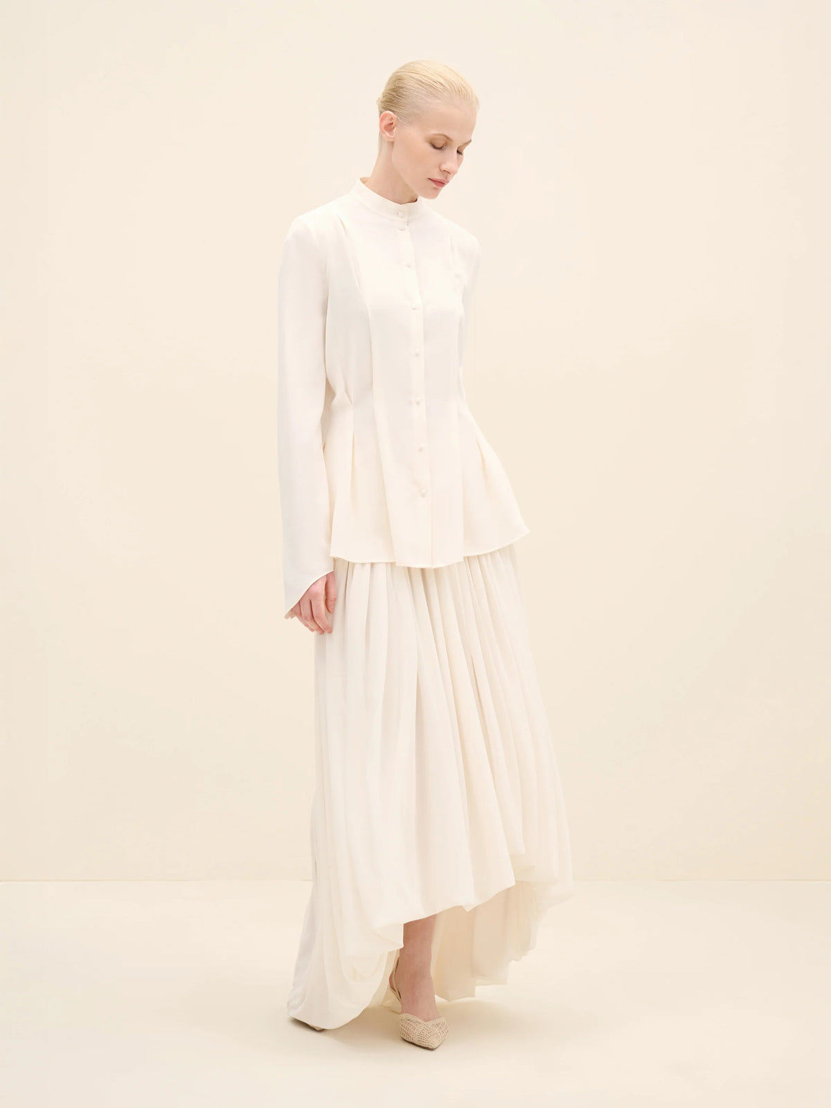 NÉAN Mandarin Collar Fla Cuff Blouse - Off White