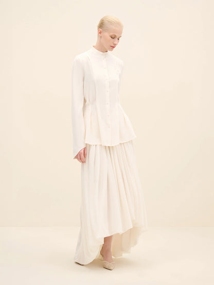 NÉAN Mandarin Collar Fla Cuff Blouse - Off White