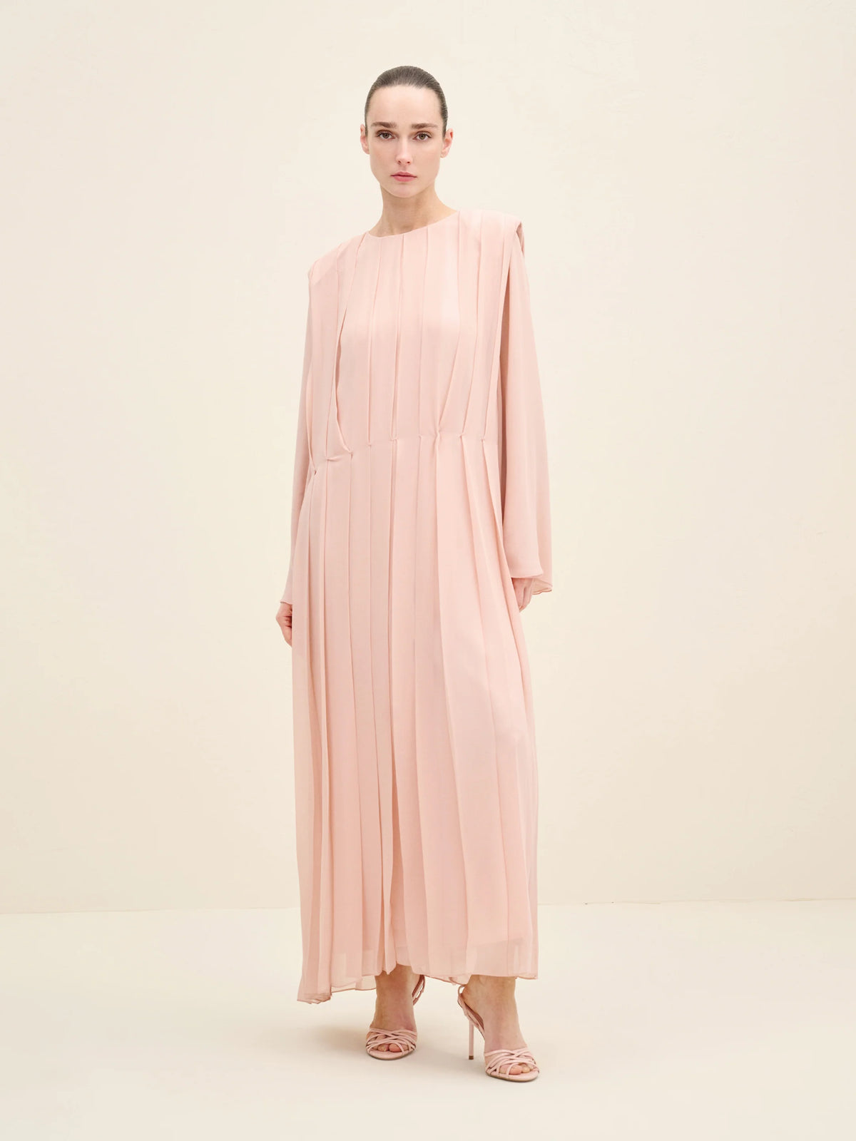 NÉAN Pleated Chiffon Dress - Light Blush