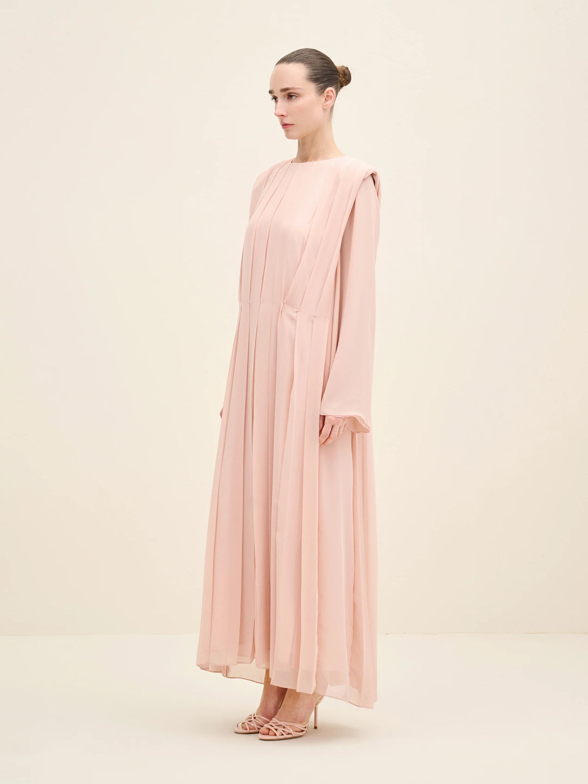 NÉAN Pleated Chiffon Dress - Light Blush