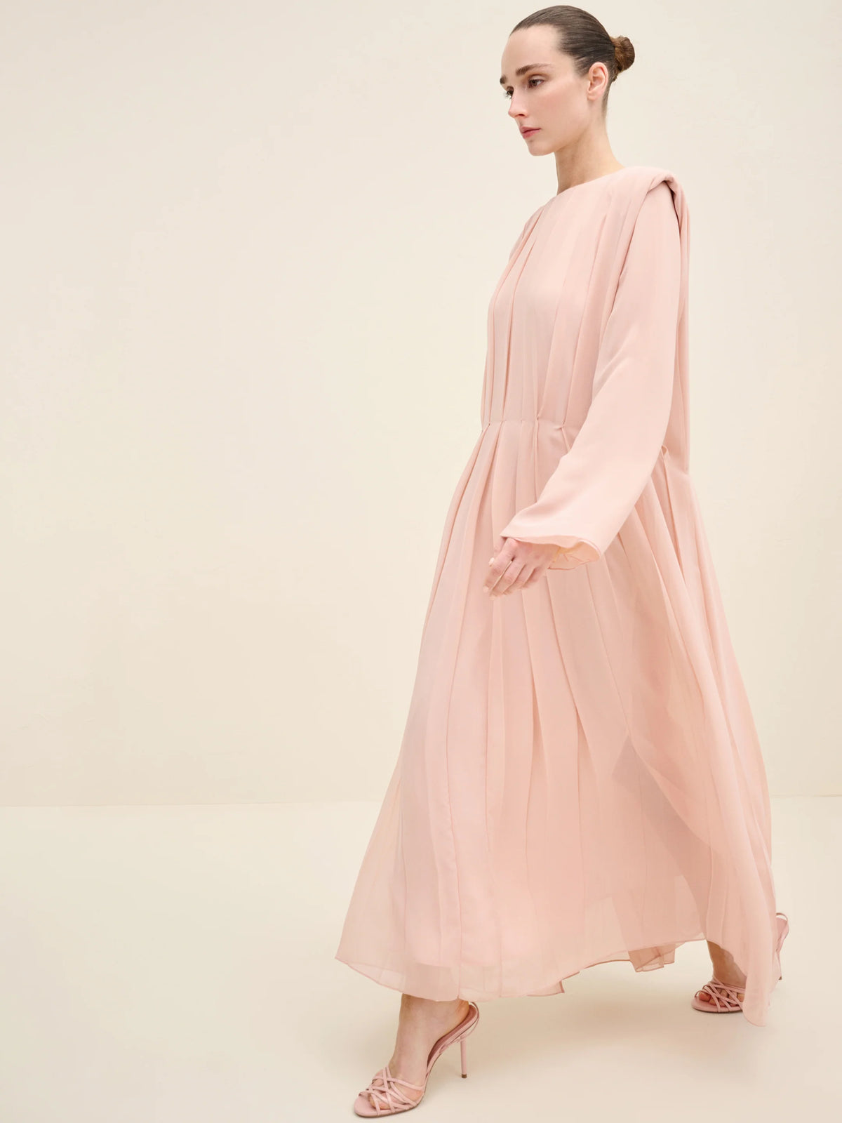 NÉAN Pleated Chiffon Dress - Light Blush
