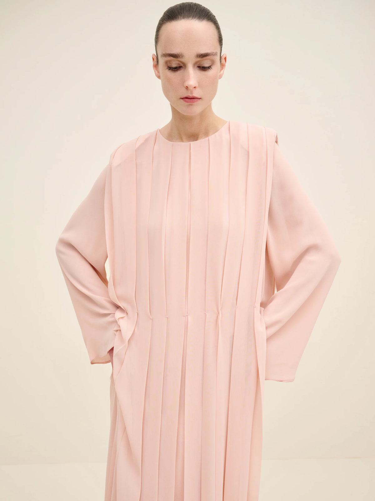 NÉAN Pleated Chiffon Dress - Light Blush