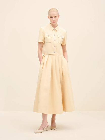 NÉAN Pleated Midi Skirt - Beige
