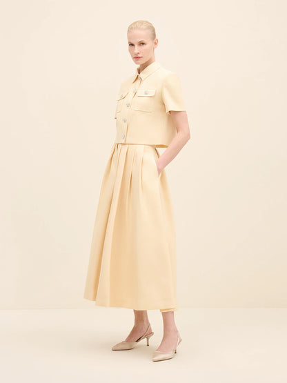 NÉAN Pleated Midi Skirt - Beige