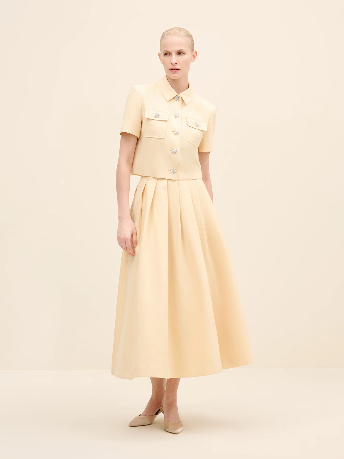 NÉAN Pleated Midi Skirt - Beige