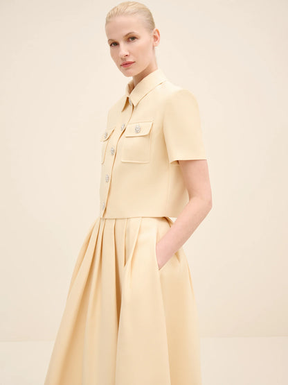 NÉAN Pleated Midi Skirt - Beige