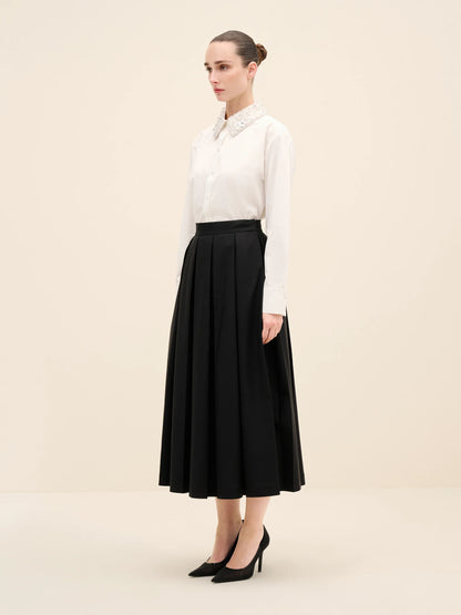 NÉAN Pleated Midi Skirt - Black