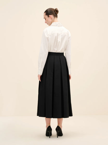 NÉAN Pleated Midi Skirt - Black