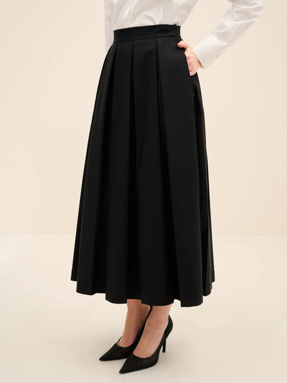 NÉAN Pleated Midi Skirt - Black