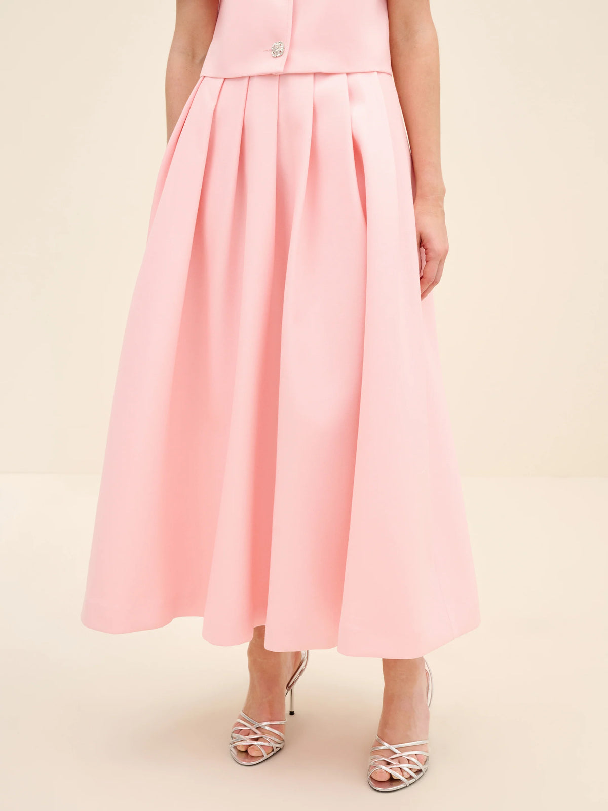 NÉAN Pleated Midi Skirt - Pink