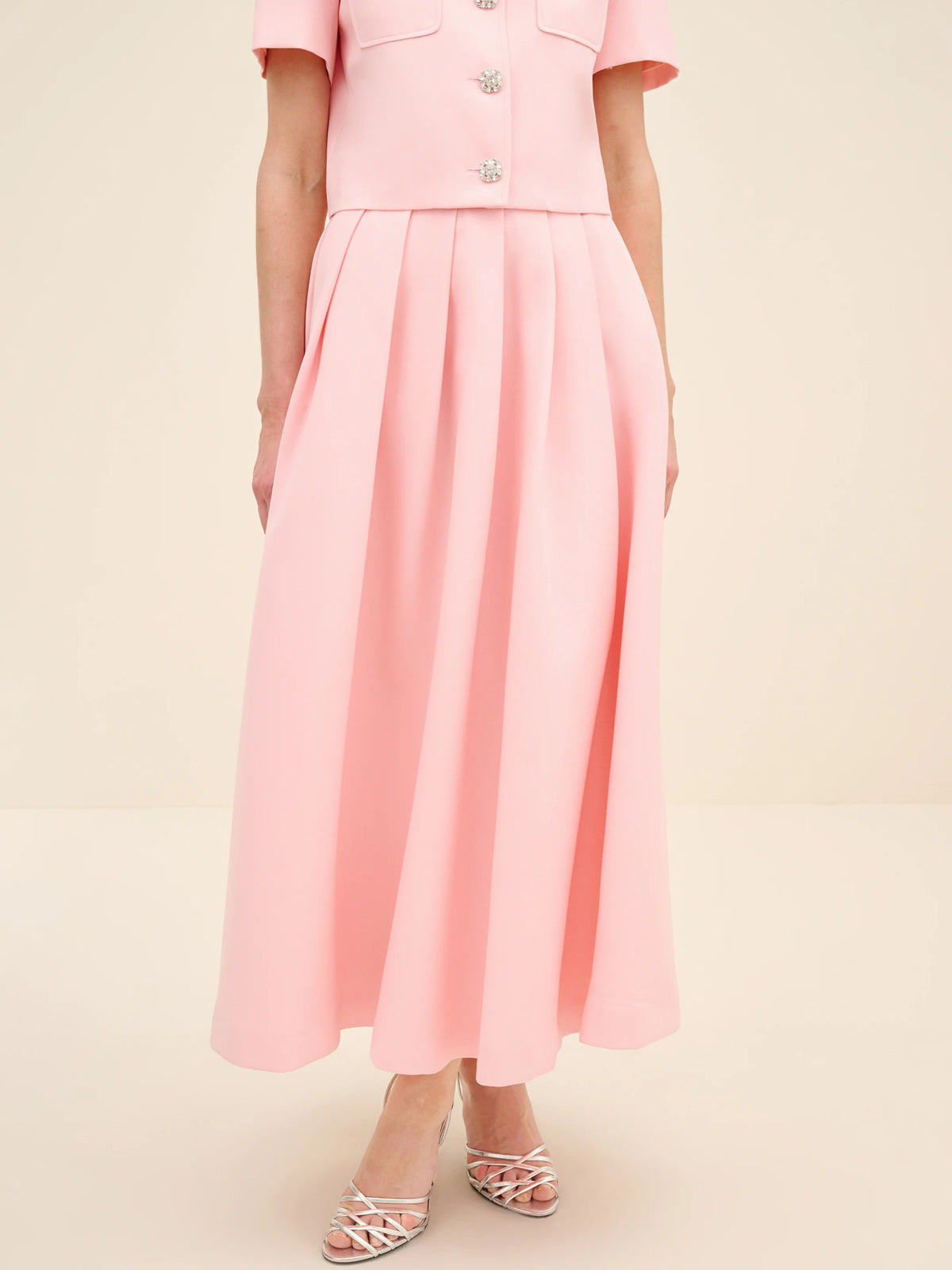 NÉAN Pleated Midi Skirt - Pink