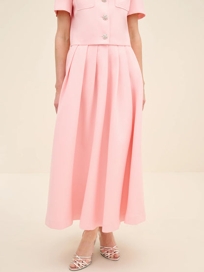 NÉAN Pleated Midi Skirt - Pink