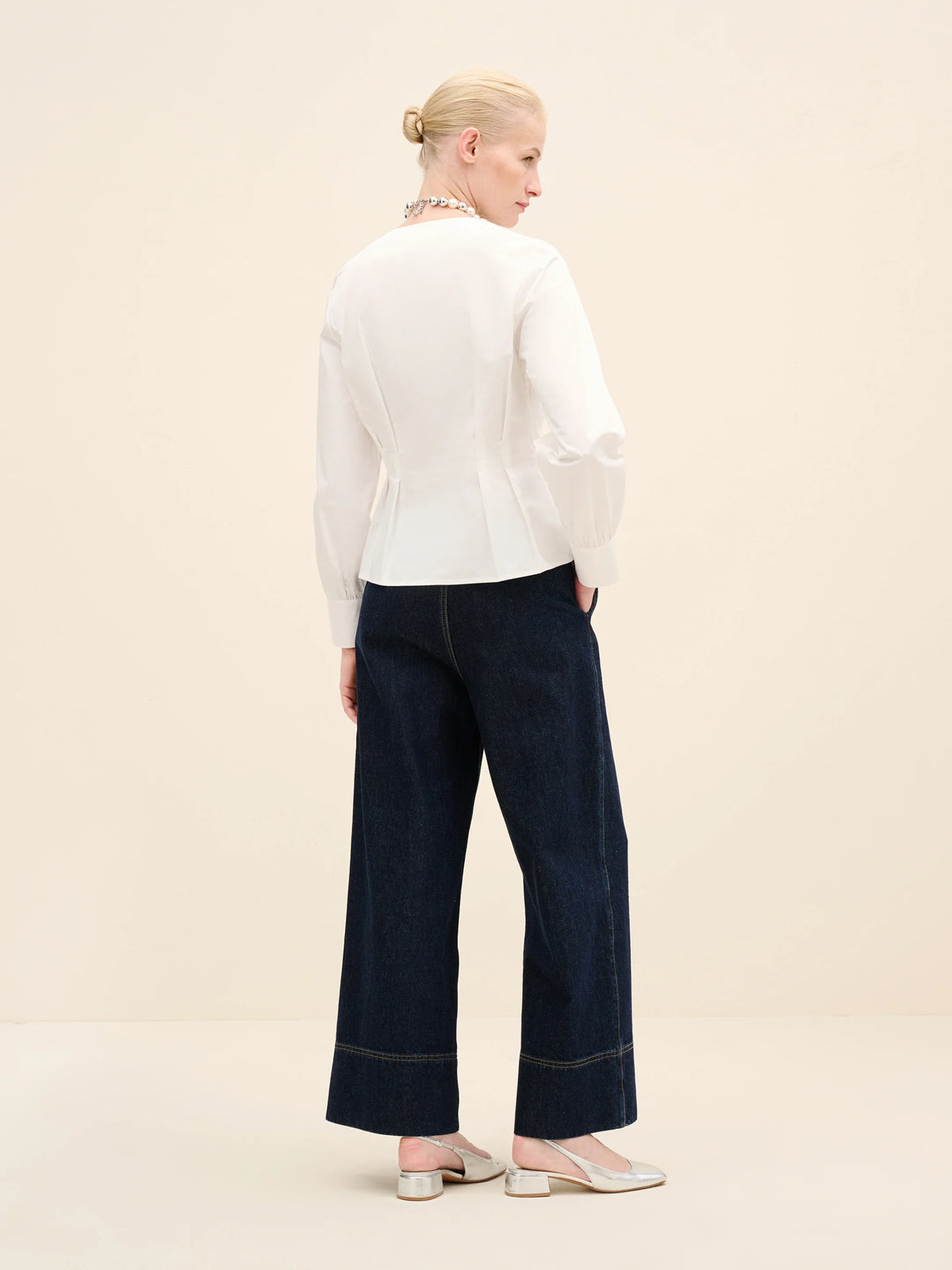 NÉAN Pleated Waist Cotton Blouse - White