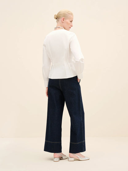 NÉAN Pleated Waist Cotton Blouse - White
