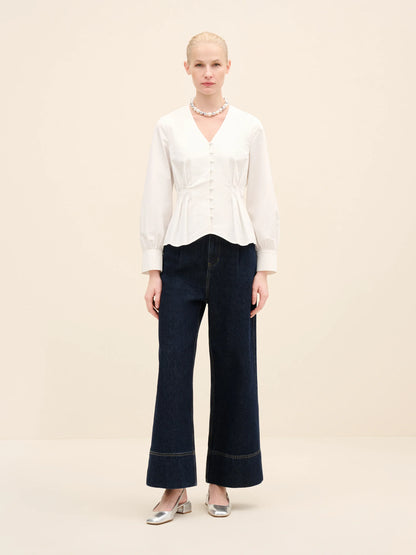 NÉAN Pleated Waist Cotton Blouse - White