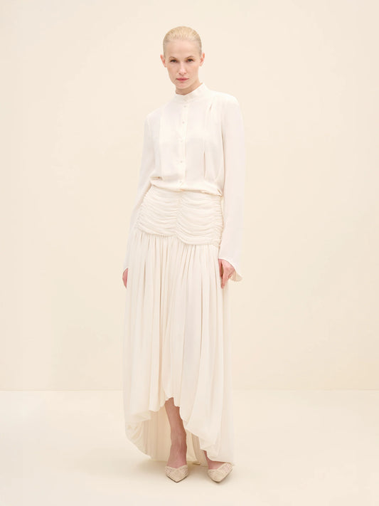 NÉAN Ruched Waist Midi Skirt - Off White