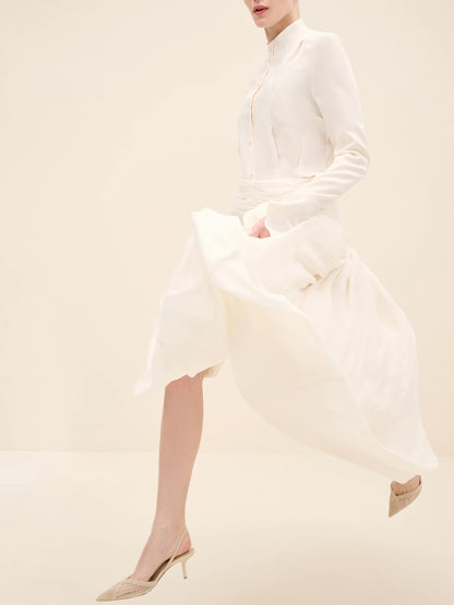 NÉAN Ruched Waist Midi Skirt - Off White