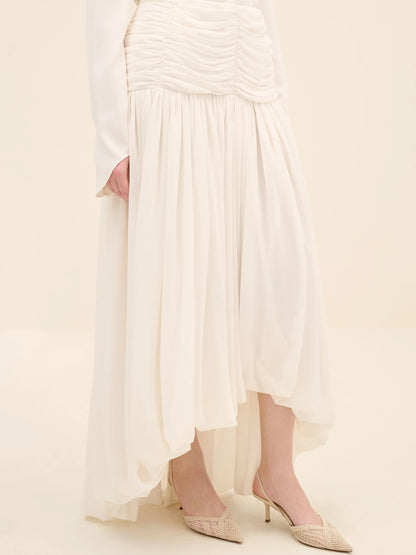 NÉAN Ruched Waist Midi Skirt - Off White