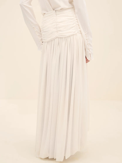 NÉAN Ruched Waist Midi Skirt - Off White