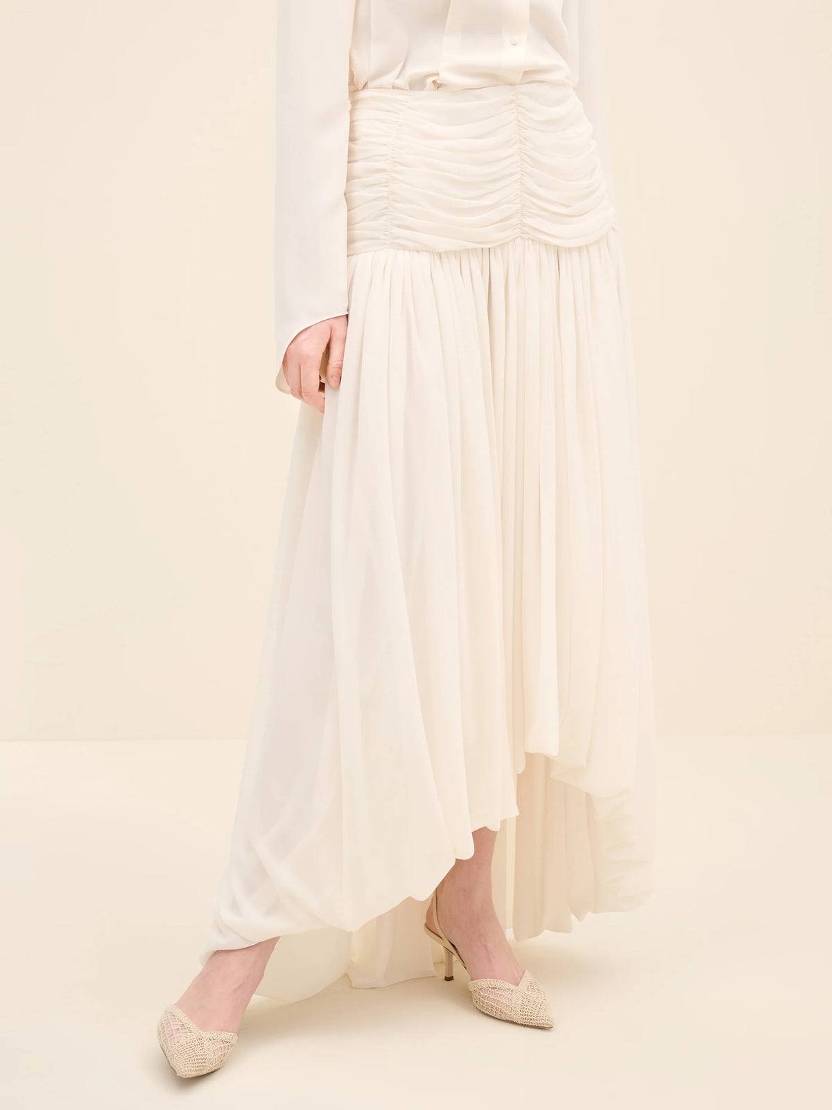 NÉAN Ruched Waist Midi Skirt - Off White