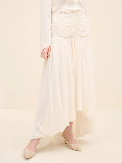 NÉAN Ruched Waist Midi Skirt - Off White