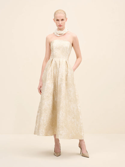 NÉAN Strapless Floral Jacquard Midi Dress - Multi Color