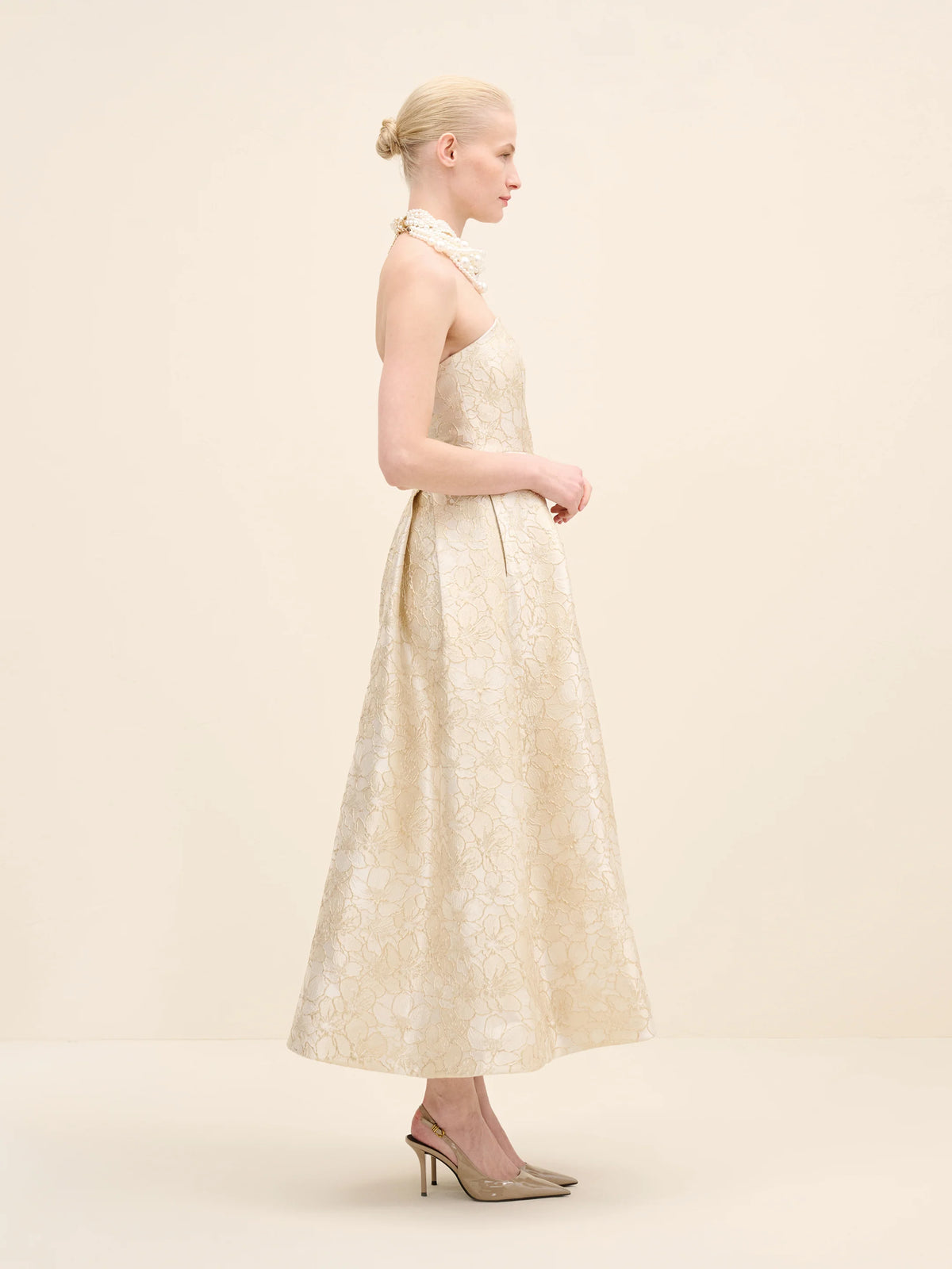 NÉAN Strapless Floral Jacquard Midi Dress - Multi Color