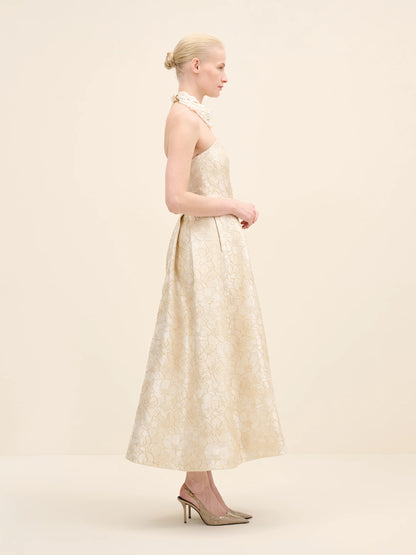NÉAN Strapless Floral Jacquard Midi Dress - Multi Color