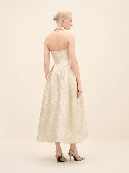 NÉAN Strapless Floral Jacquard Midi Dress - Multi Color