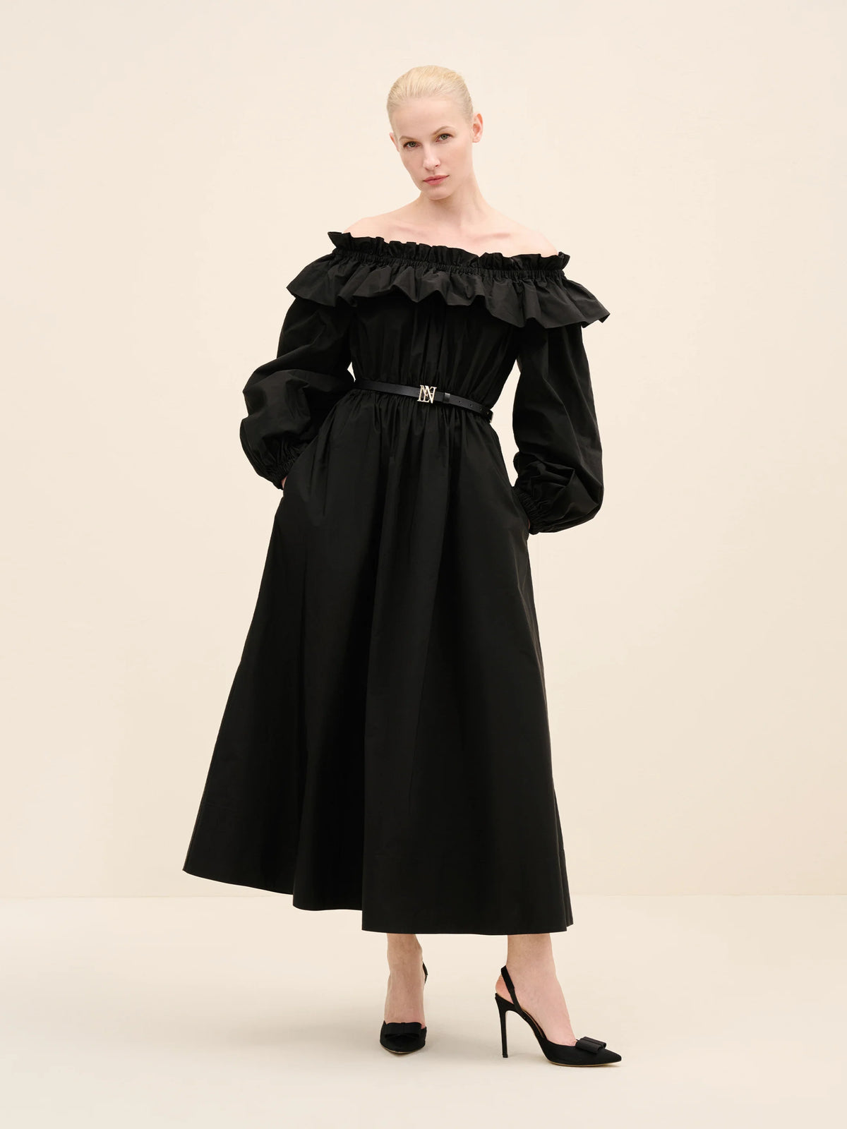 NÉAN Taffetta Off Shoulder Dress - Black