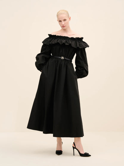 NÉAN Taffetta Off Shoulder Dress - Black