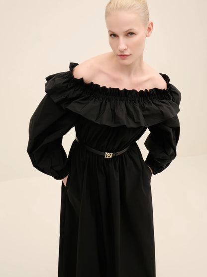 NÉAN Taffetta Off Shoulder Dress - Black