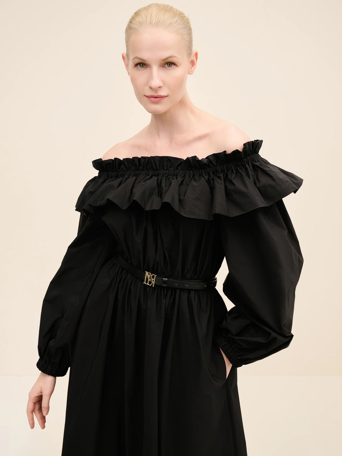 NÉAN Taffetta Off Shoulder Dress - Black