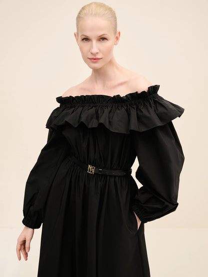 NÉAN Taffetta Off Shoulder Dress - Black