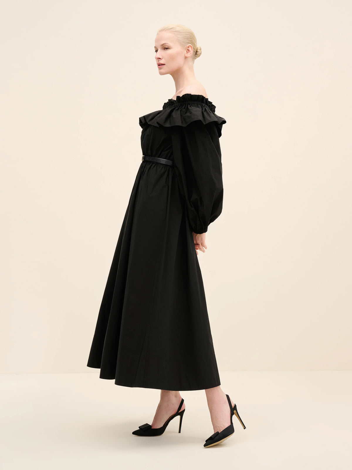 NÉAN Taffetta Off Shoulder Dress - Black