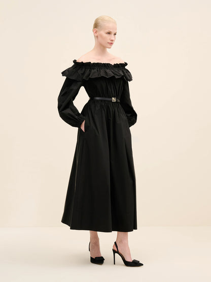 NÉAN Taffetta Off Shoulder Dress - Black