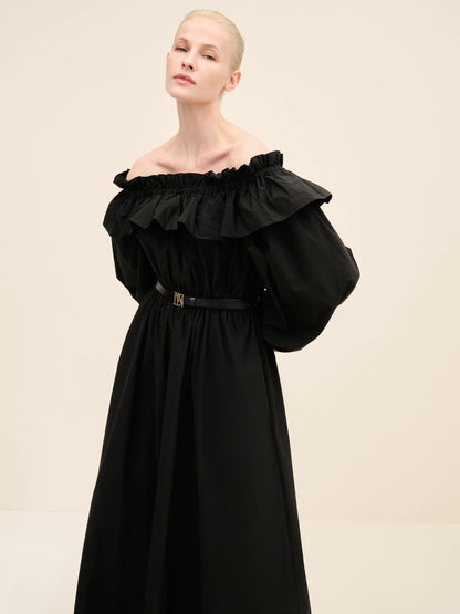 NÉAN Taffetta Off Shoulder Dress - Black