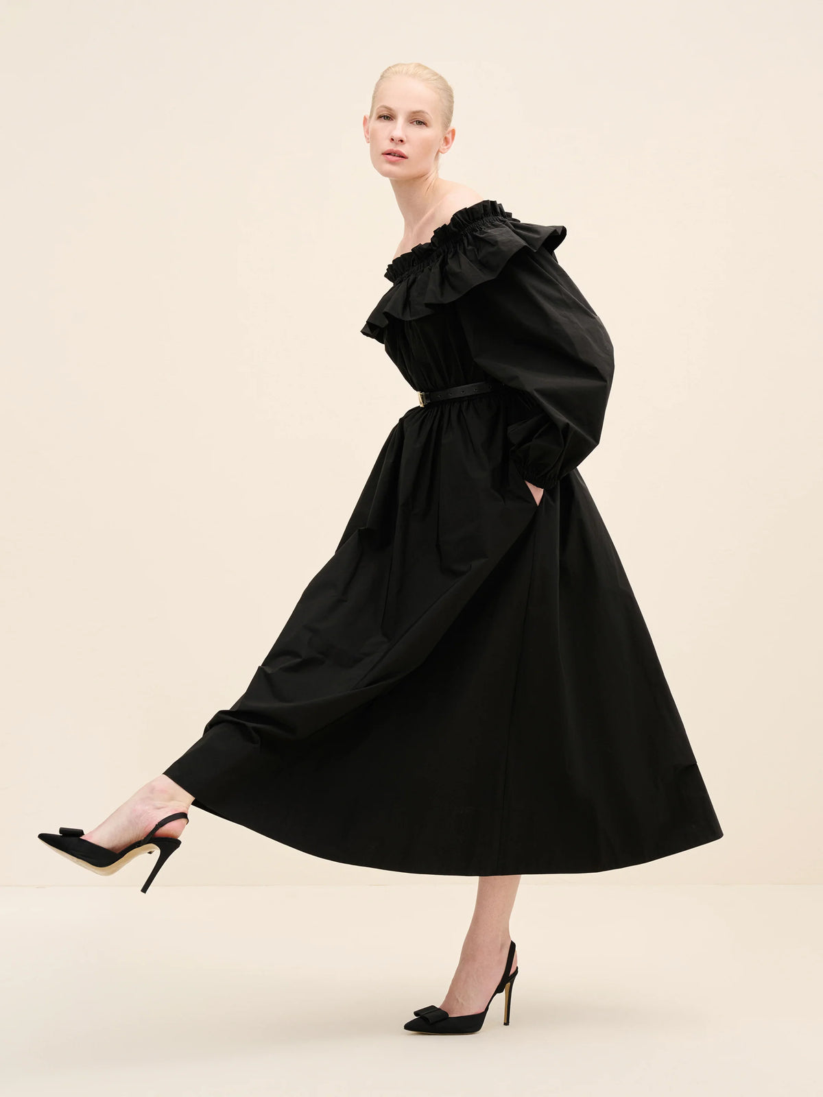 NÉAN Taffetta Off Shoulder Dress - Black