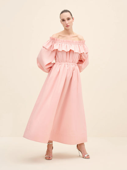 NÉAN Taffetta Off Shoulder Dress - Blush
