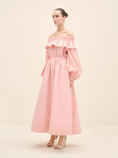 NÉAN Taffetta Off Shoulder Dress - Blush