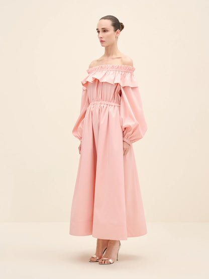 NÉAN Taffetta Off Shoulder Dress - Blush