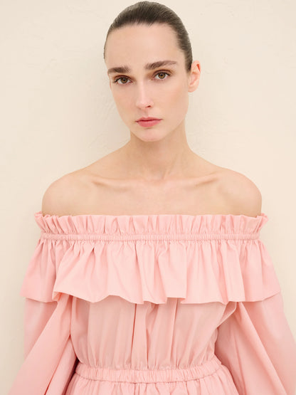 NÉAN Taffetta Off Shoulder Dress - Blush